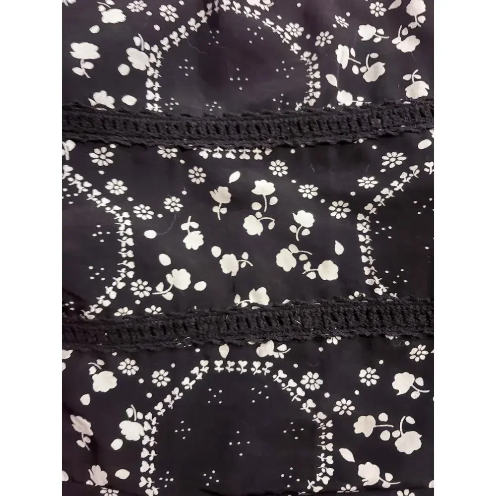 Free People Women’s Size 12 Black White Floral Ruffle Sleeve Mini Dress Boho